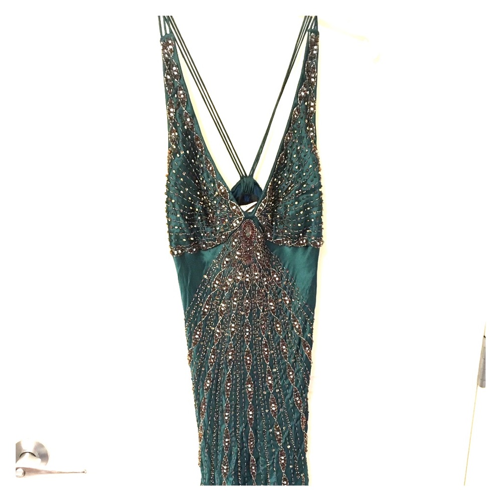 Emerald green beaded Sue Wong gown